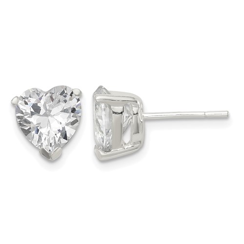 Sterling Silver Polished 8mm Heart 3 Prong Basket Set CZ Stud Earrings