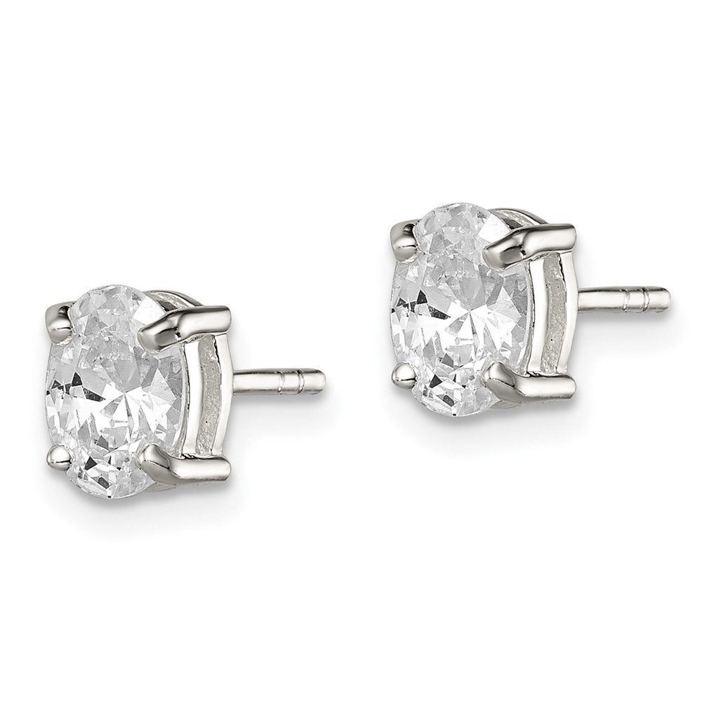 Sterling Silver Polished 5x7mm Oval Basket Set CZ Stud Earrings (QE3163)