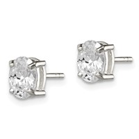 Sterling Silver Polished 5x 7mm Oval Basket Set CZ Stud Earrings view 2