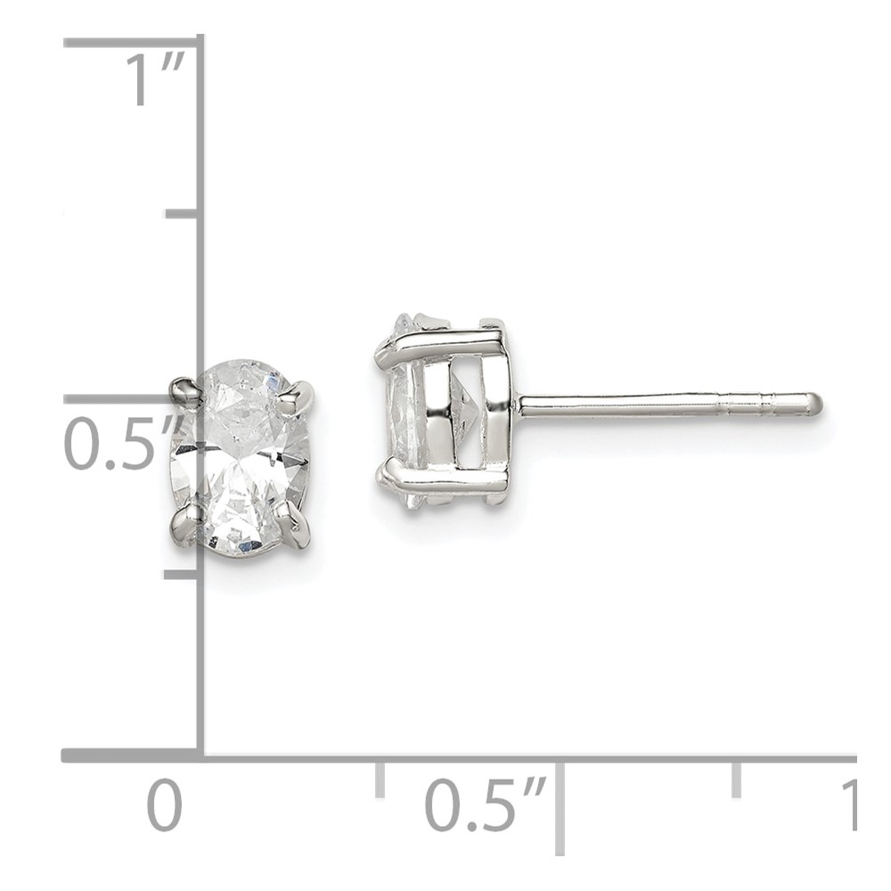 Sterling Silver Polished 5x7mm Oval Basket Set CZ Stud Earrings (QE3163)