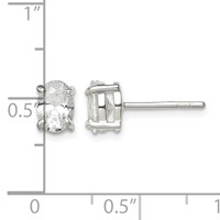 Sterling Silver Polished 5x 7mm Oval Basket Set CZ Stud Earrings view 4
