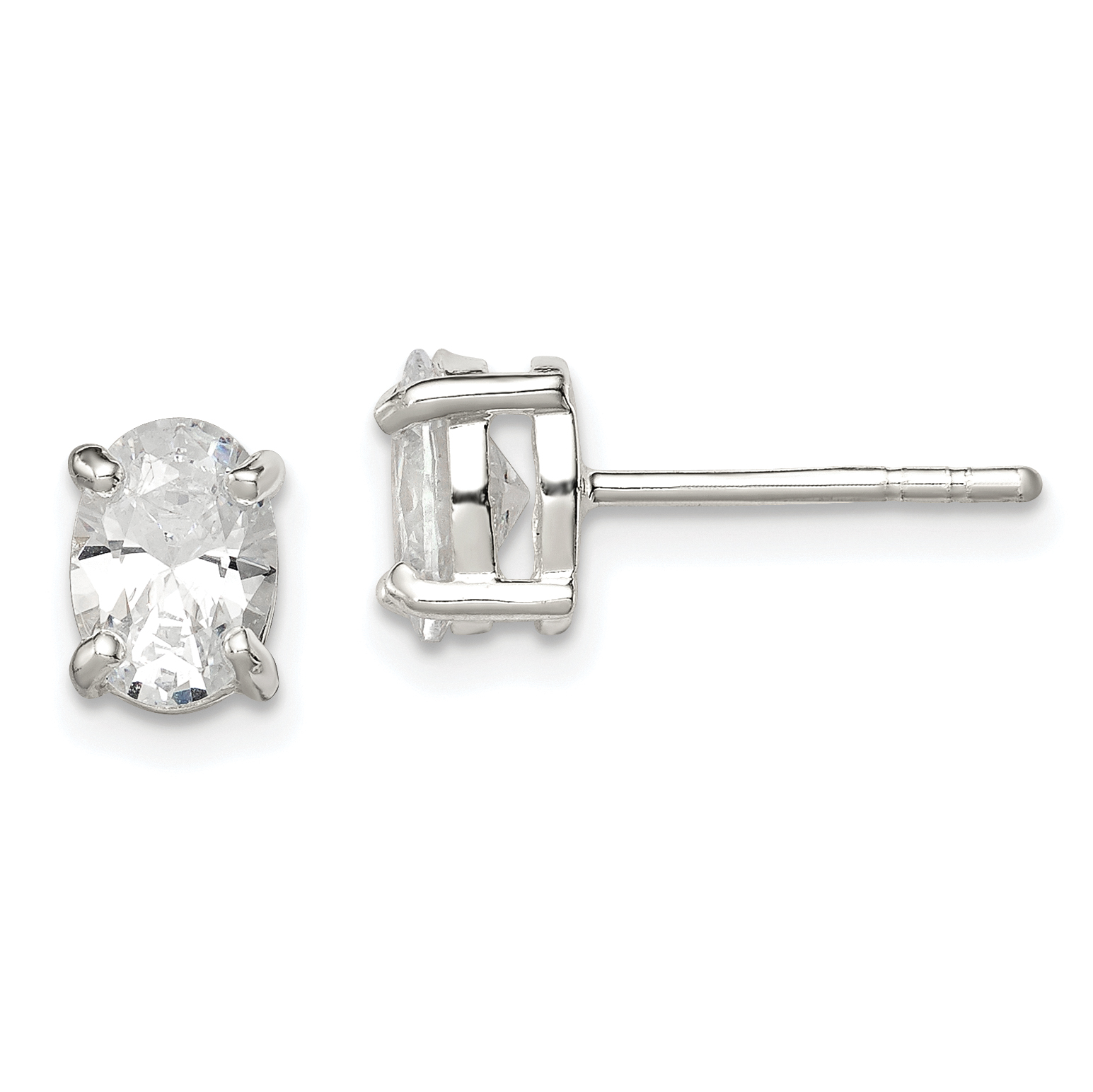 Sterling Silver Polished 5x7mm Oval Basket Set CZ Stud Earrings (QE3163)
