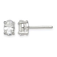 Sterling Silver Polished 5x 7mm Oval Basket Set CZ Stud Earrings view 1