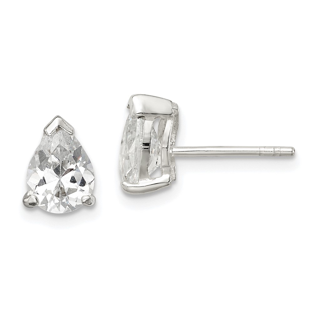 Sterling Silver Polished 5x7mm Pear Basket Set CZ Stud Earrings (QE3167)