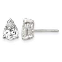 Sterling Silver Polished 5x 7mm Pear Basket Set CZ Stud Earrings view 1