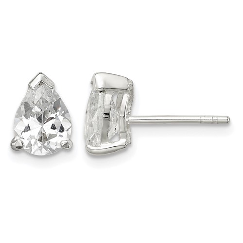 Sterling Silver Polished 5x 7mm Pear Basket Set CZ Stud Earrings