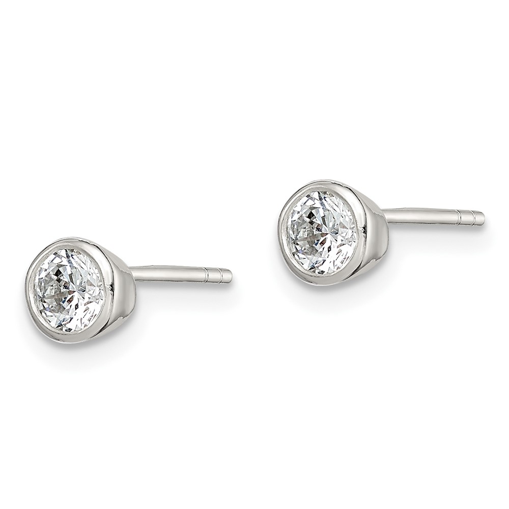 Sterling Silver Polished 4mm Round CZ Bezel Set Stud Earrings (QE3173)
