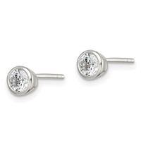 Sterling Silver Polished 4mm Round CZ Bezel Set Stud Earrings view 2