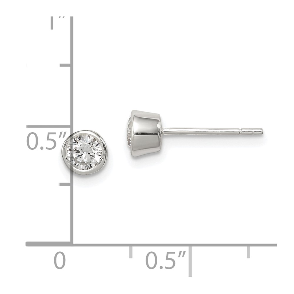 Sterling Silver Polished 4mm Round CZ Bezel Set Stud Earrings (QE3173)