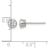 Sterling Silver Polished 4mm Round CZ Bezel Set Stud Earrings view 4