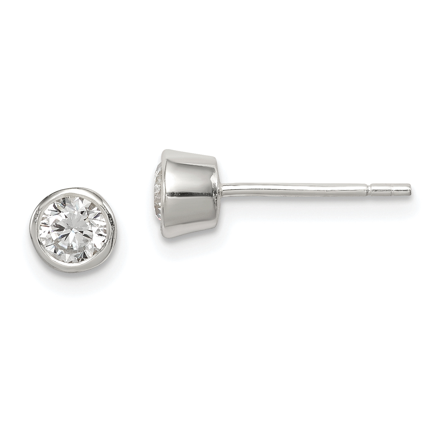 Sterling Silver Polished 4mm Round CZ Bezel Set Stud Earrings (QE3173)