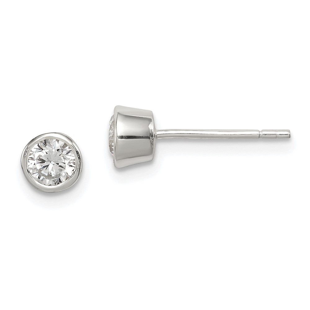 Sterling Silver Polished 4mm Round CZ Bezel Set Stud Earrings (QE3173)