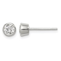 Sterling Silver Polished 4mm Round CZ Bezel Set Stud Earrings view 1