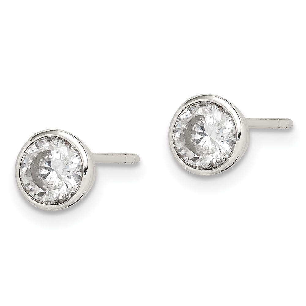 Sterling Silver Polished 5mm Round CZ Bezel Set Stud Earrings (QE3174)