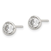 Sterling Silver Polished 5mm Round CZ Bezel Set Stud Earrings view 2