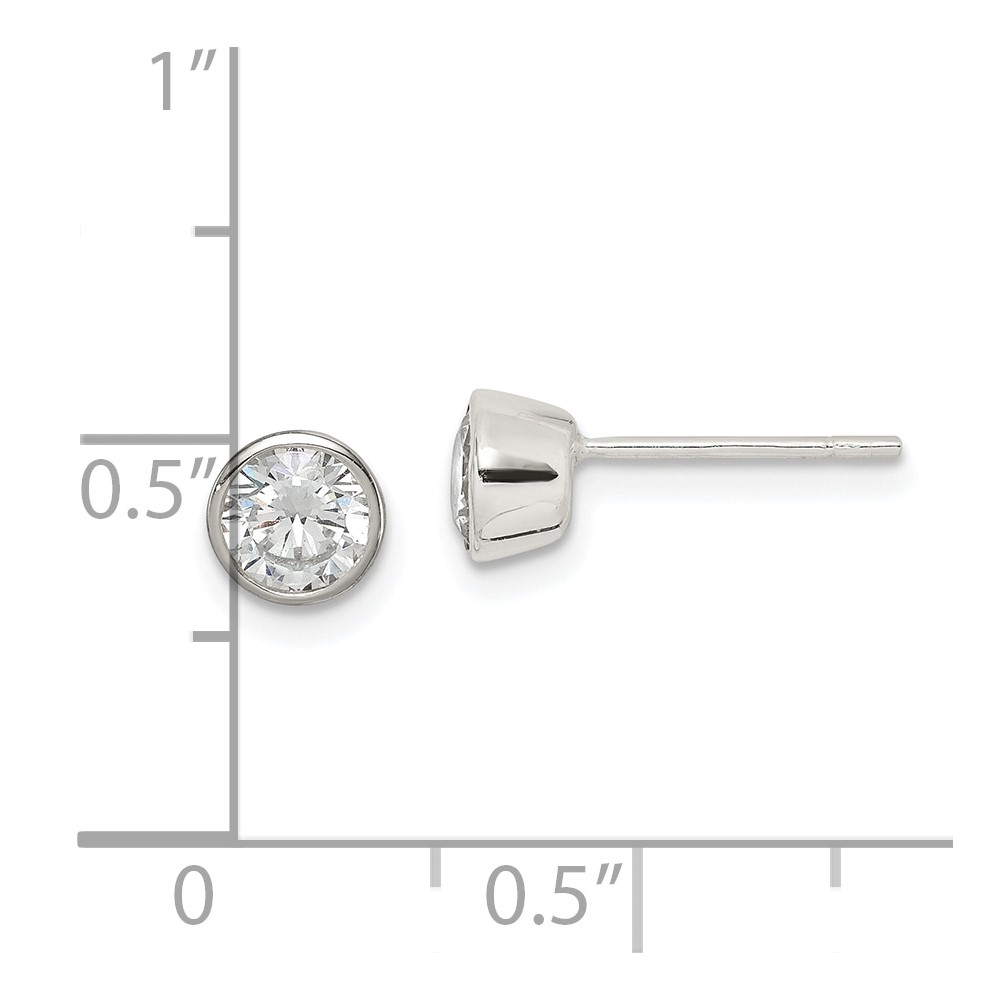 Sterling Silver Polished 5mm Round CZ Bezel Set Stud Earrings (QE3174)