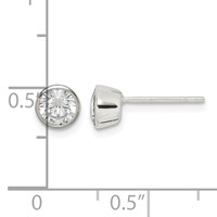 Sterling Silver Polished 5mm Round CZ Bezel Set Stud Earrings view 4