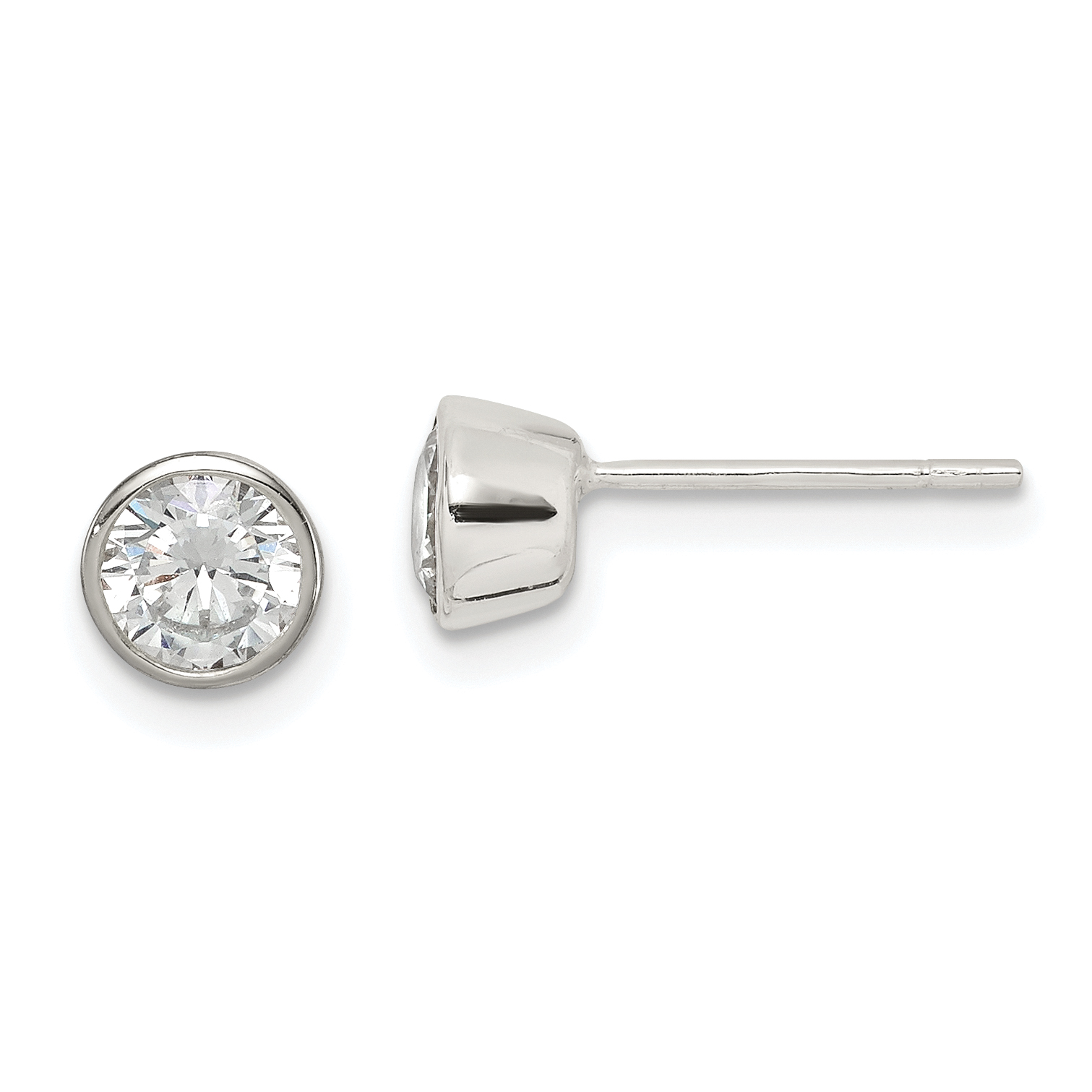 Sterling Silver Polished 5mm Round CZ Bezel Set Stud Earrings (QE3174)
