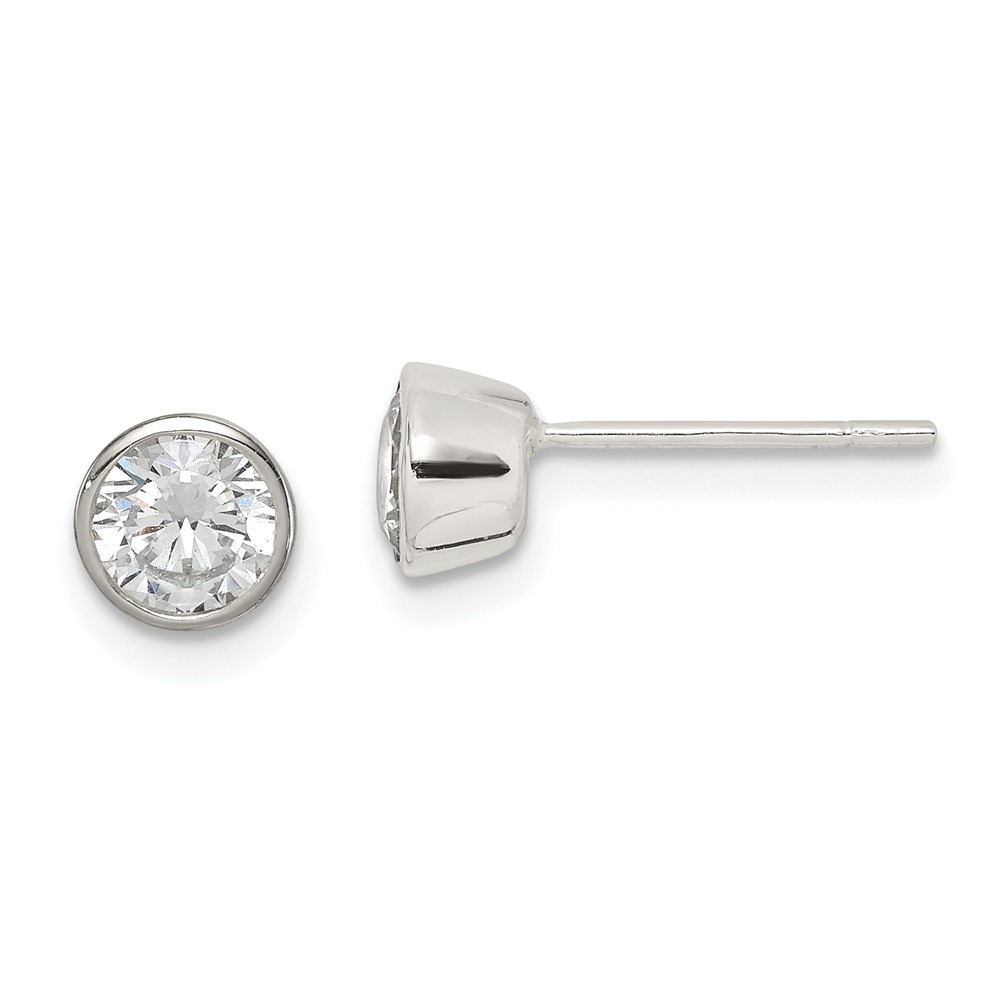 Sterling Silver Polished 5mm Round CZ Bezel Set Stud Earrings (QE3174)