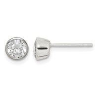Sterling Silver Polished 5mm Round CZ Bezel Set Stud Earrings view 1