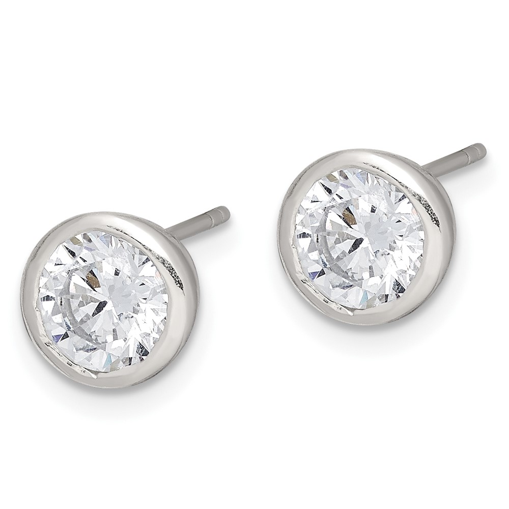 Sterling Silver Polished 6mm Round CZ Bezel Set Stud Earrings (QE3175)
