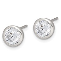 Sterling Silver Polished 6mm Round CZ Bezel Set Stud Earrings view 2