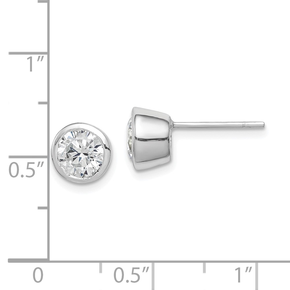 Sterling Silver Polished 6mm Round CZ Bezel Set Stud Earrings (QE3175)