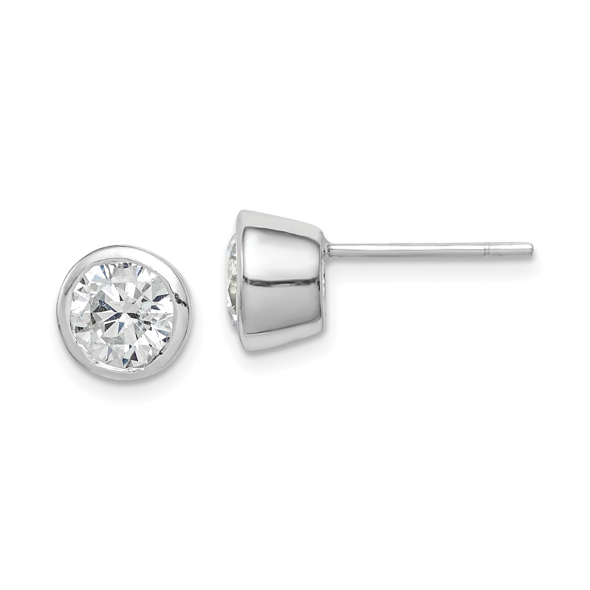 Sterling Silver Polished 6mm Round CZ Bezel Set Stud Earrings (QE3175)