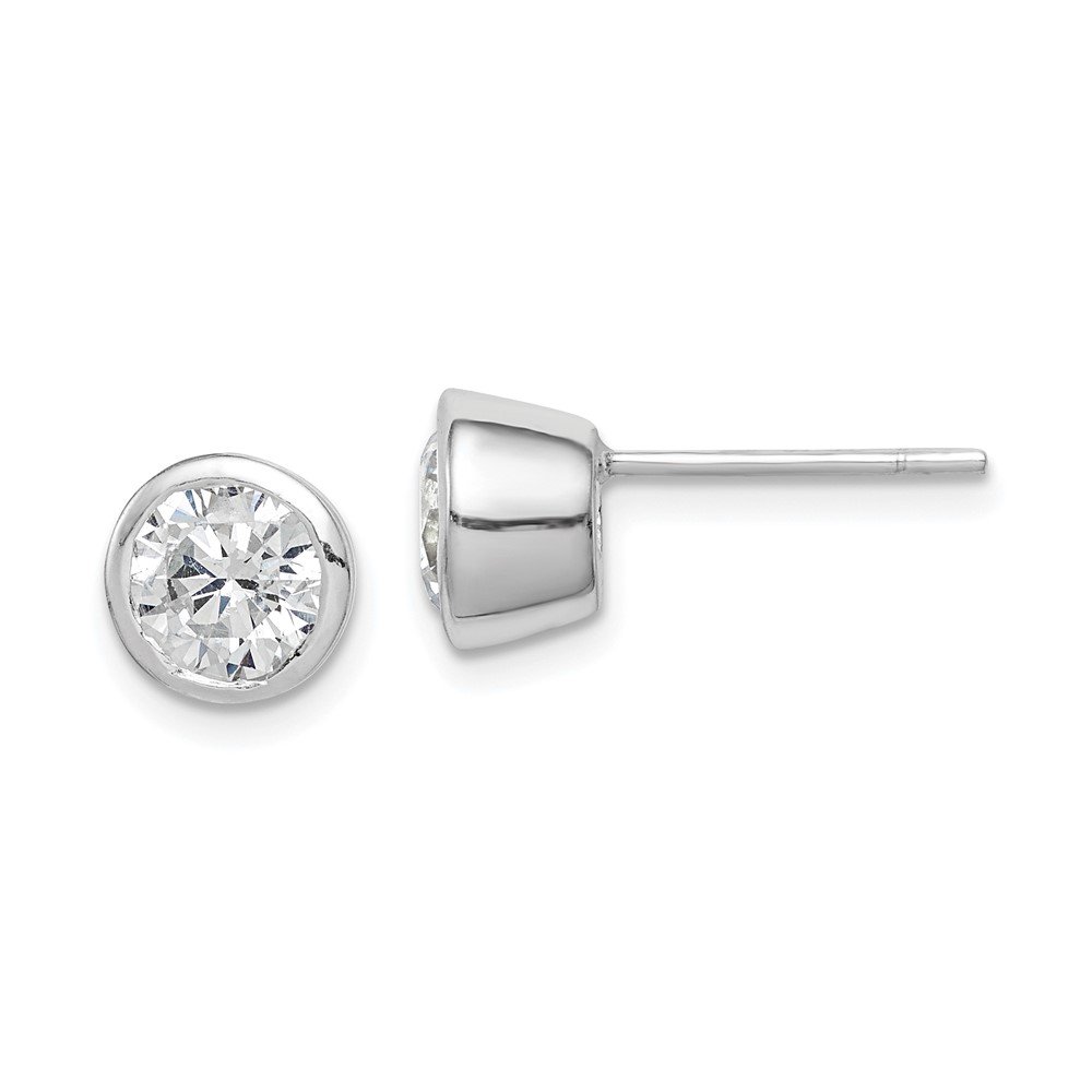 Sterling Silver Polished 6mm Round CZ Bezel Set Stud Earrings (QE3175)
