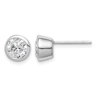 Sterling Silver Polished 6mm Round CZ Bezel Set Stud Earrings view 1