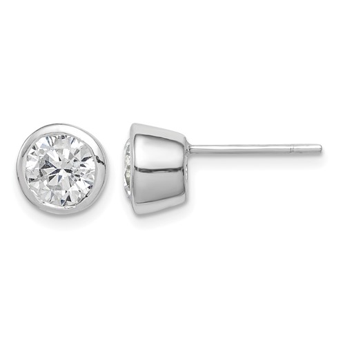 Sterling Silver Polished 6mm Round CZ Bezel Set Stud Earrings