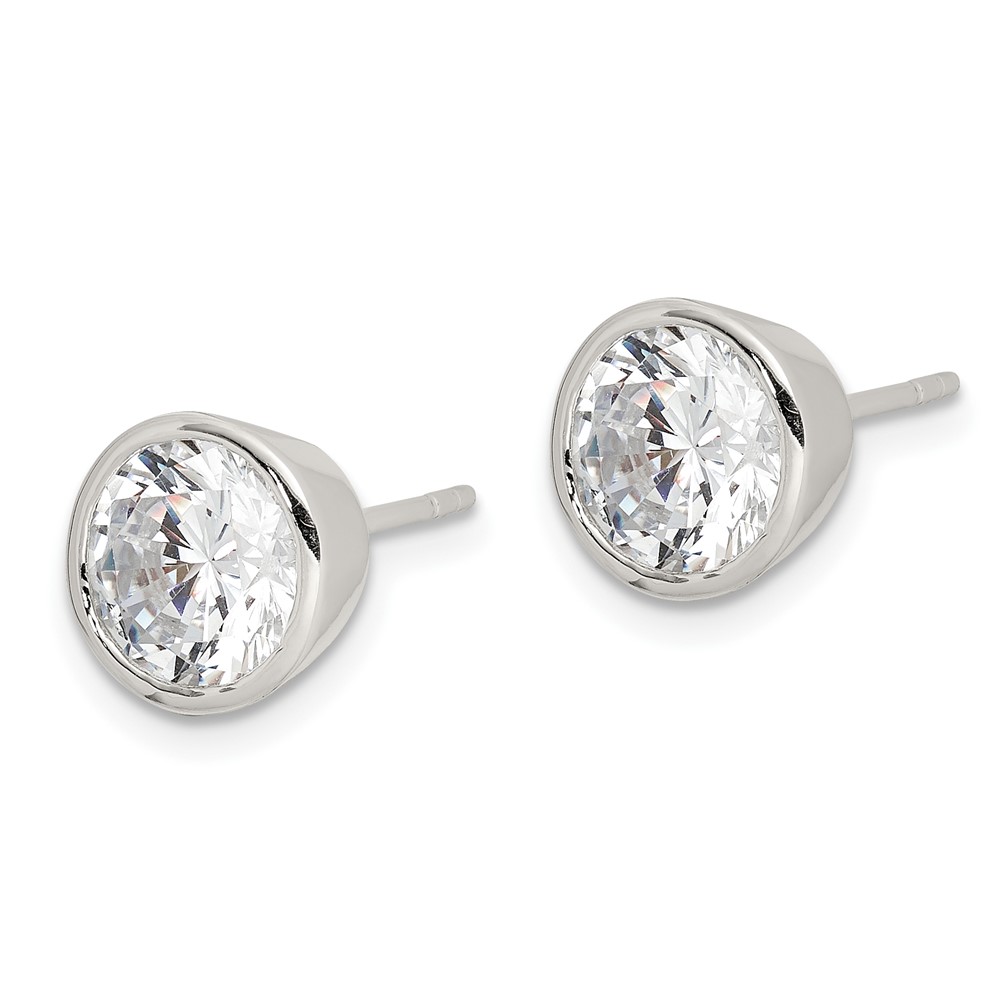 Sterling Silver Polished 7mm Round CZ Bezel Set Stud Earrings (QE3176)