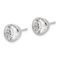 Sterling Silver Polished 7mm Round CZ Bezel Set Stud Earrings view 2