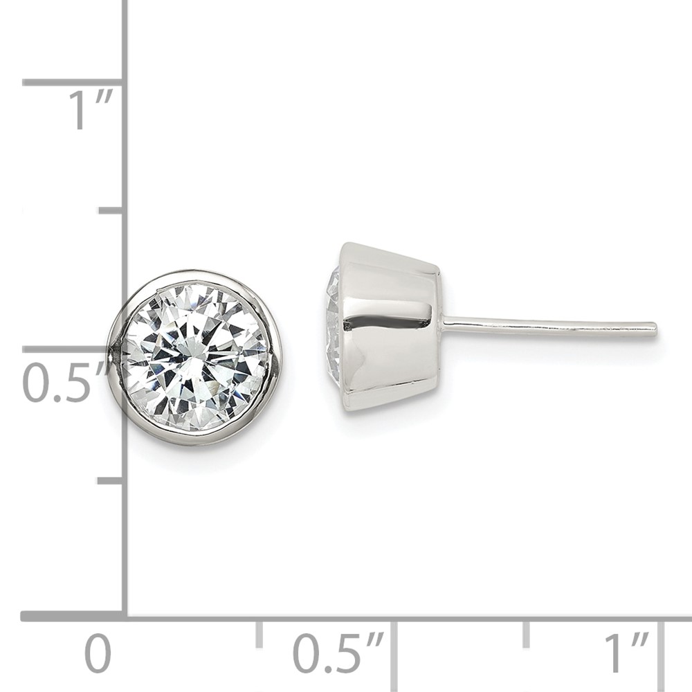 Sterling Silver Polished 7mm Round CZ Bezel Set Stud Earrings (QE3176)