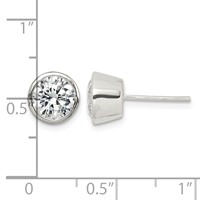 Sterling Silver Polished 7mm Round CZ Bezel Set Stud Earrings view 4