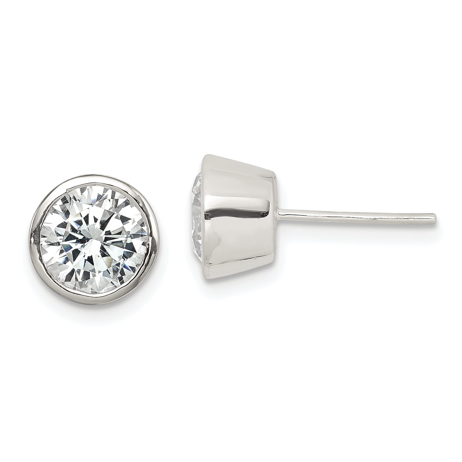 Sterling Silver Polished 7mm Round CZ Bezel Set Stud Earrings (QE3176)