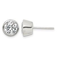 Sterling Silver Polished 7mm Round CZ Bezel Set Stud Earrings view 1