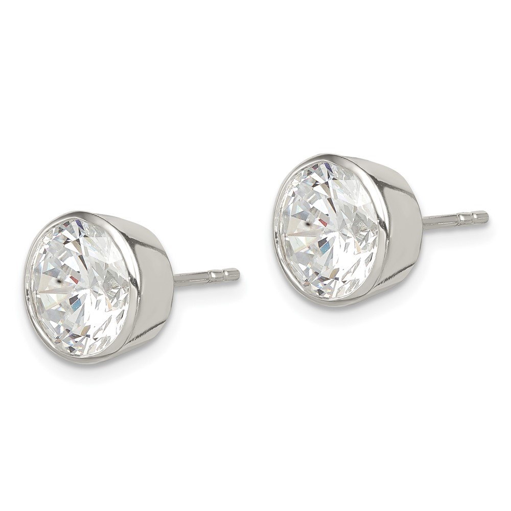 Sterling Silver Polished 9mm Round CZ Bezel Set Stud Earrings (QE3177)