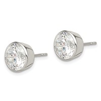 Sterling Silver Polished 9mm Round CZ Bezel Set Stud Earrings view 2