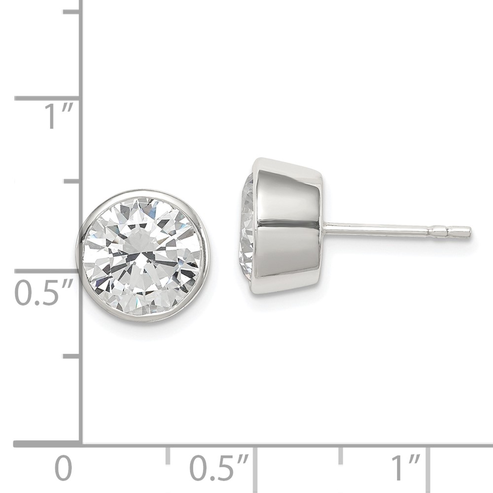 Sterling Silver Polished 9mm Round CZ Bezel Set Stud Earrings (QE3177)