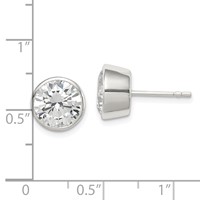 Sterling Silver Polished 9mm Round CZ Bezel Set Stud Earrings view 4