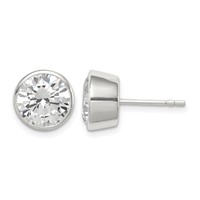 Sterling Silver Polished 9mm Round CZ Bezel Set Stud Earrings view 1