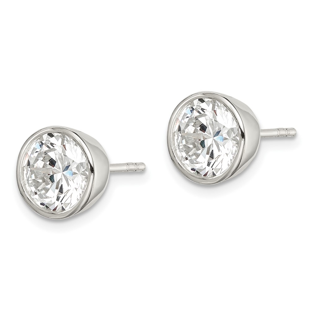 Sterling Silver Polished 8mm Round CZ Bezel Set Stud Earrings (QE3178)