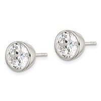 Sterling Silver Polished 8mm Round CZ Bezel Set Stud Earrings view 2