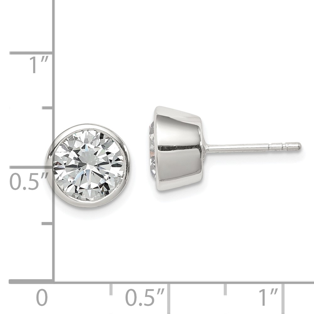 Sterling Silver Polished 8mm Round CZ Bezel Set Stud Earrings (QE3178)