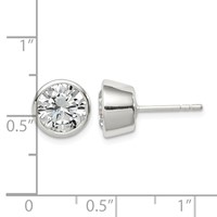Sterling Silver Polished 8mm Round CZ Bezel Set Stud Earrings view 4