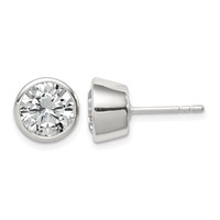 Sterling Silver Polished 8mm Round CZ Bezel Set Stud Earrings view 1