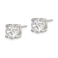 Sterling Silver Polished 8mm Round CZ Stud Earrings view 2