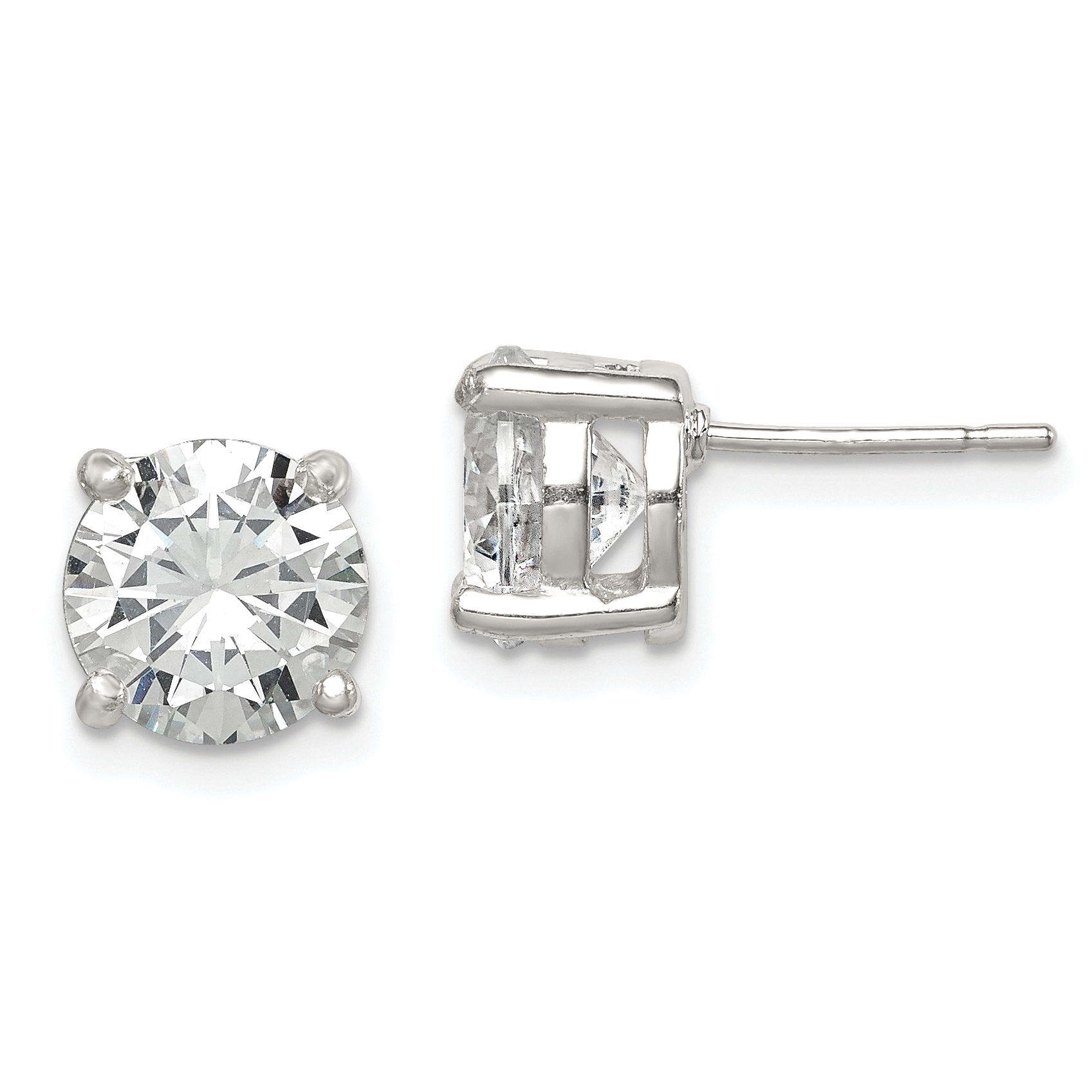 Sterling Silver Polished 8mm Round CZ Stud Earrings (QE319)