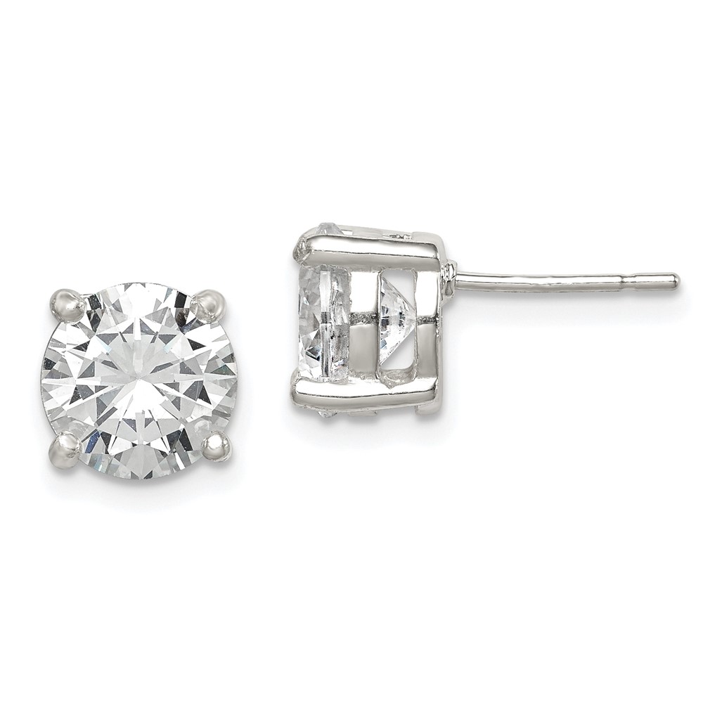Sterling Silver Polished 8mm Round CZ Stud Earrings (QE319)